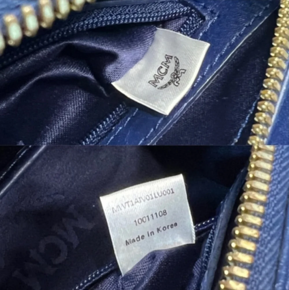 MCM Mini Boston Dark Green Navy Patent Leather Handbag